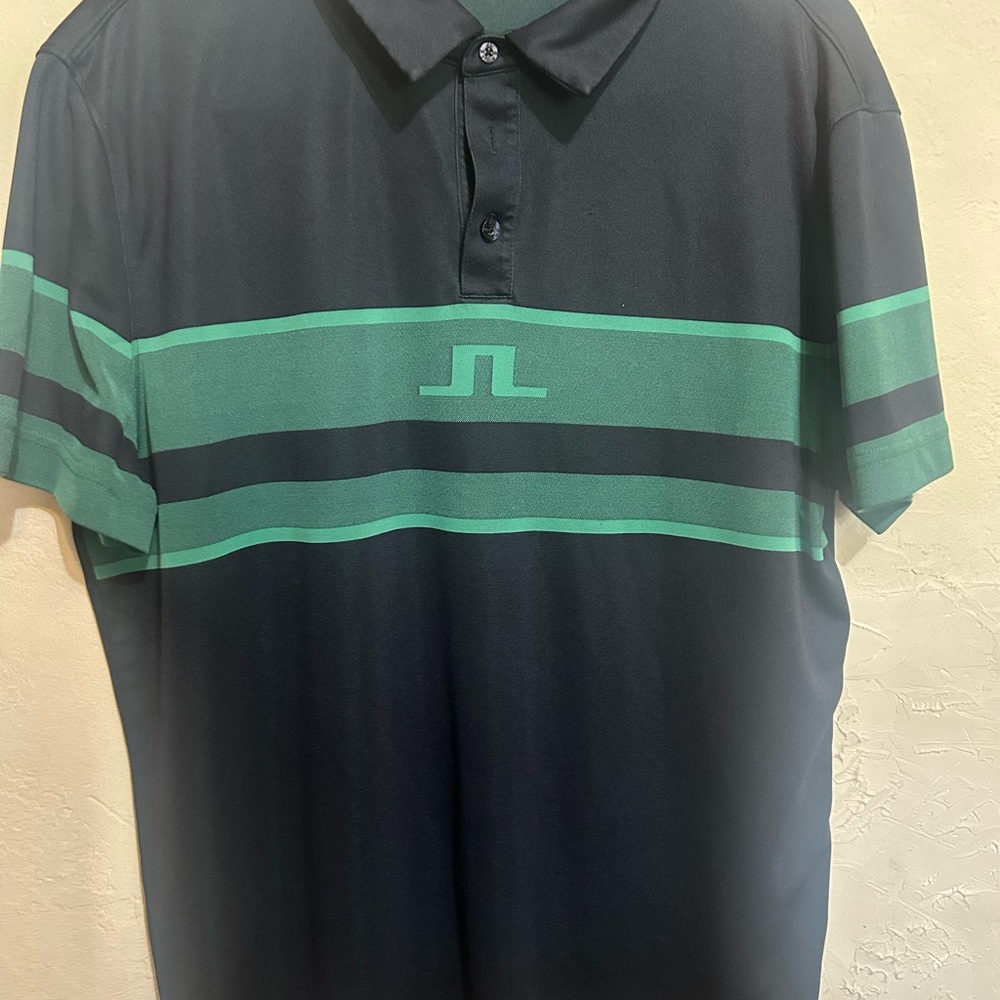 J.Lindeberg Black Polo with Green Stripes